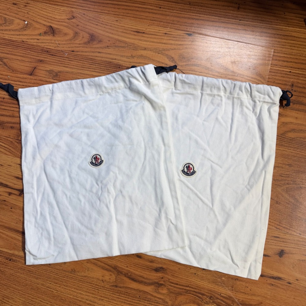 Moncler White Cotton Drawstring Dust Bags Set of 2 Logo Patch  Storage 15x13